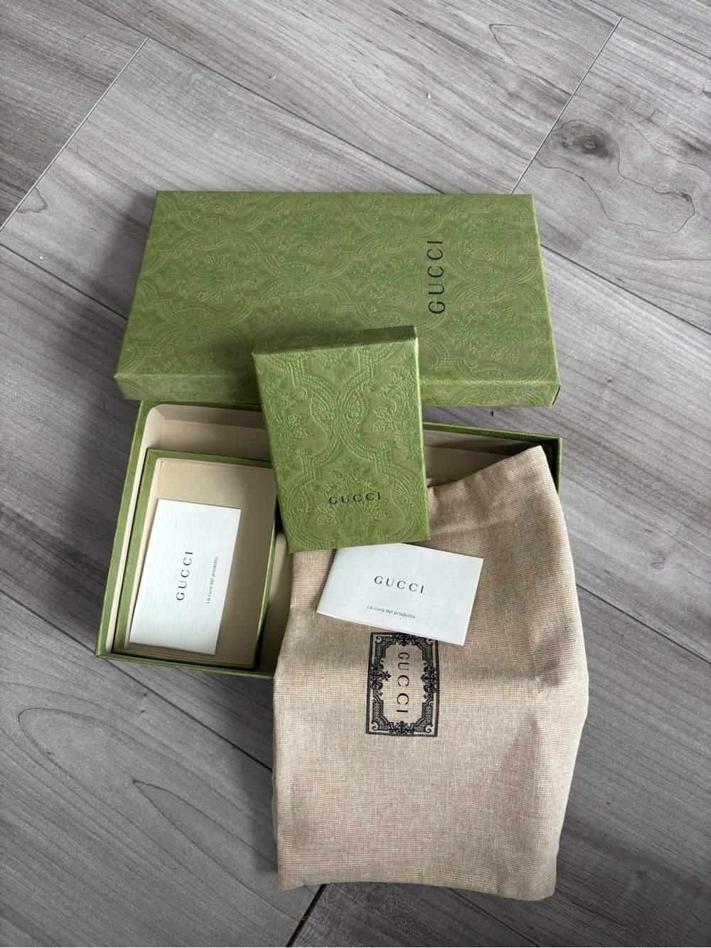 Authentic Gucci Box Set with Dust Bag and Cards